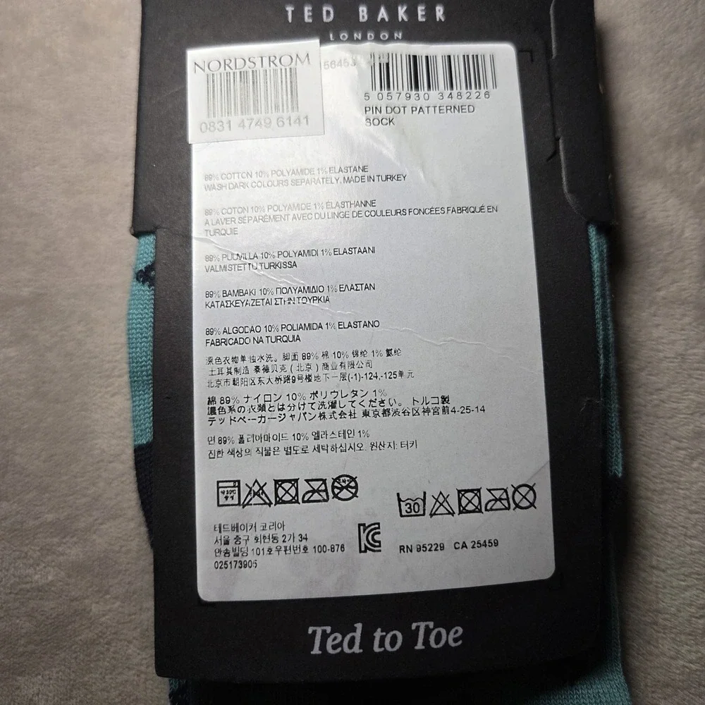 Ted Baker London Men's Teal Pin Dot Pattern Dress Socks Cotton Blend New